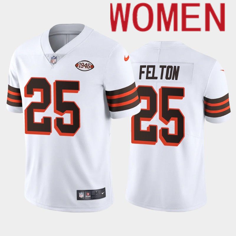 Women Cleveland Browns #25 Felton Nike White 1946 Collection Alternate Game NFL Jersey->women nfl jersey->Women Jersey